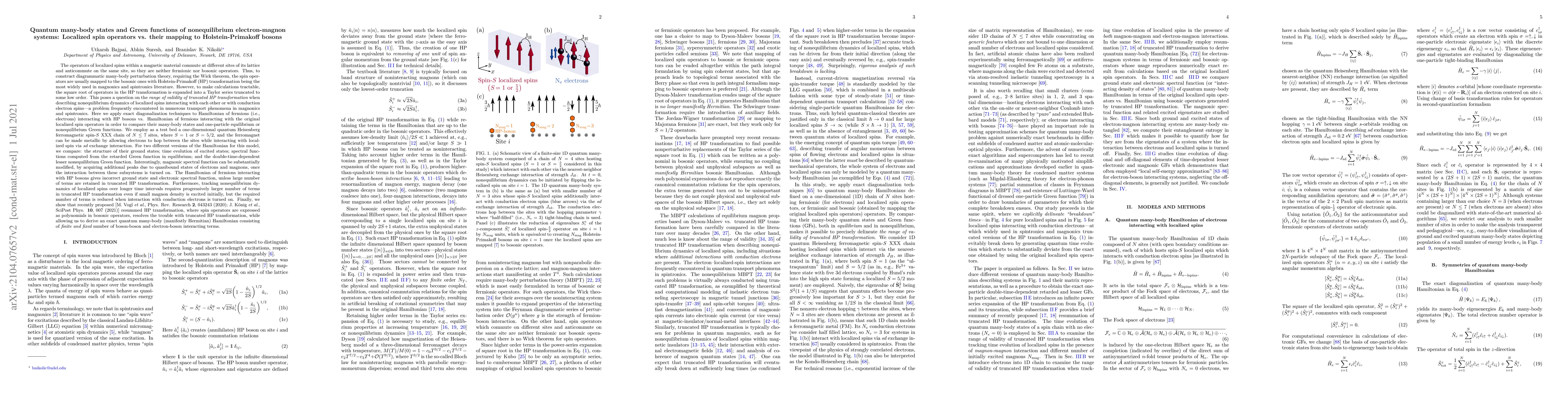 Thumbnail for Quantum many-body states and Green functions of nonequilibrium
  electron-magnon systems: Localized spin operators vs. their mapping to
  Holstein-Primakoff bosons