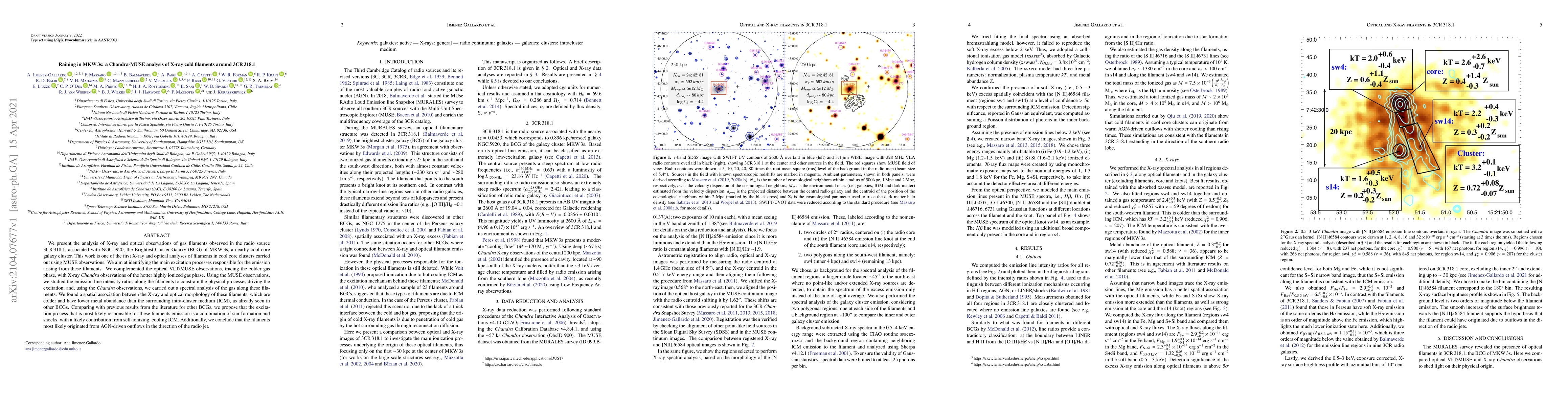 Thumbnail for Raining in MKW 3s: a Chandra-MUSE analysis of X-ray cold filaments
  around 3CR 318.1