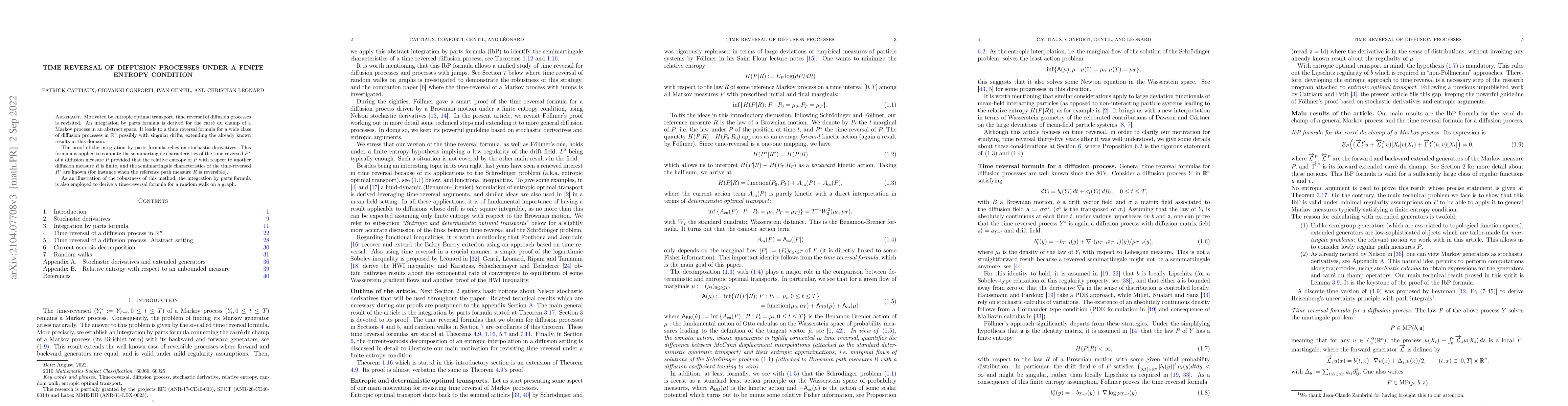 Thumbnail for Time reversal of diffusion processes under a finite entropy condition