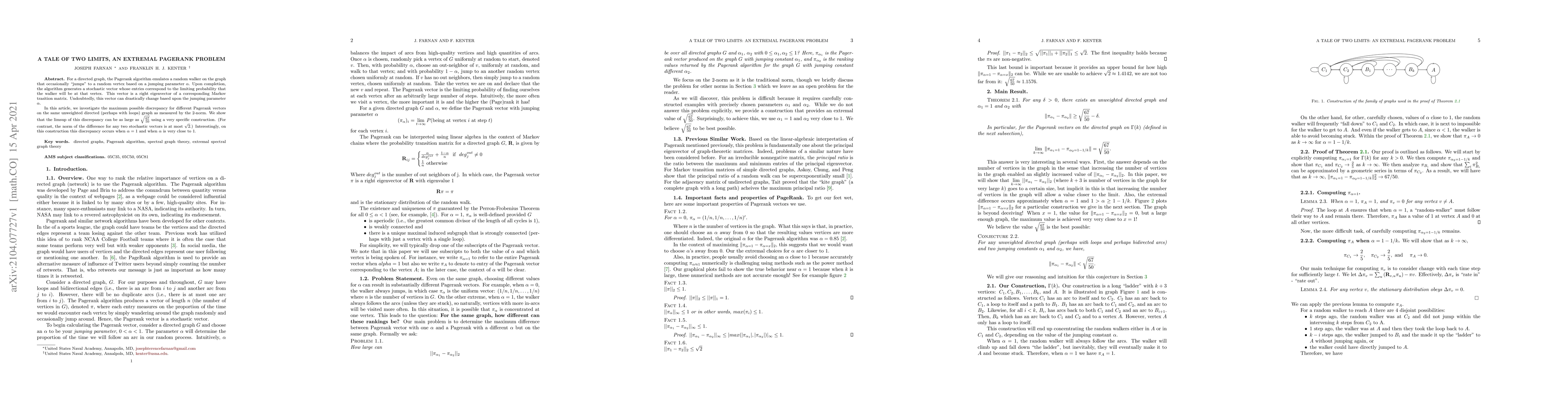 Thumbnail for A Tale of Two Limits: An Extremal Pagerank Problem