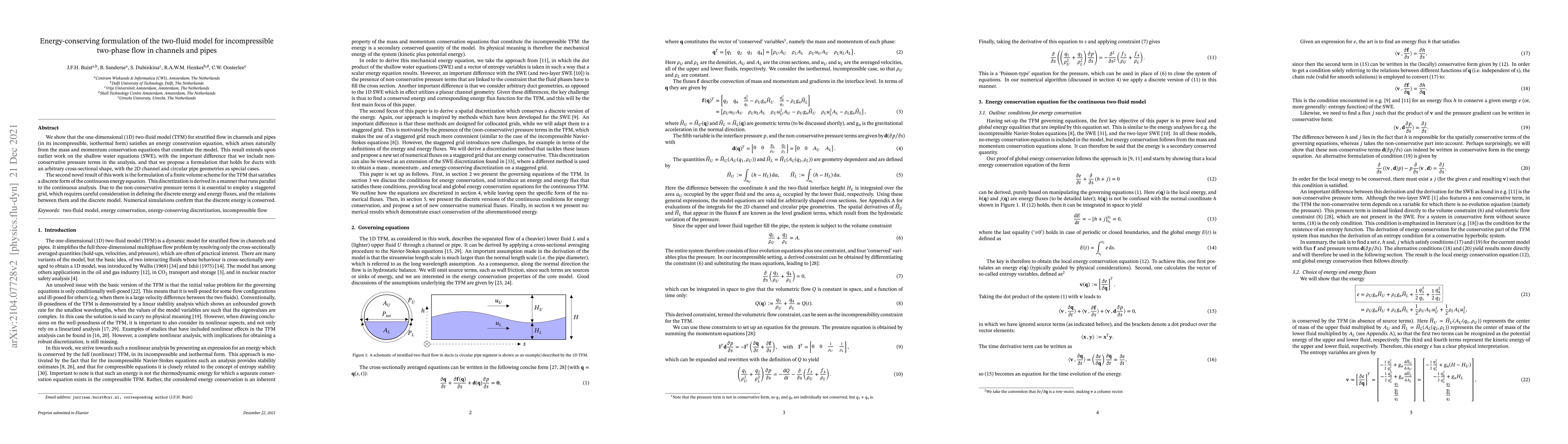 Thumbnail for Energy-conserving formulation of the two-fluid model for incompressible
  two-phase flow in channels and pipes