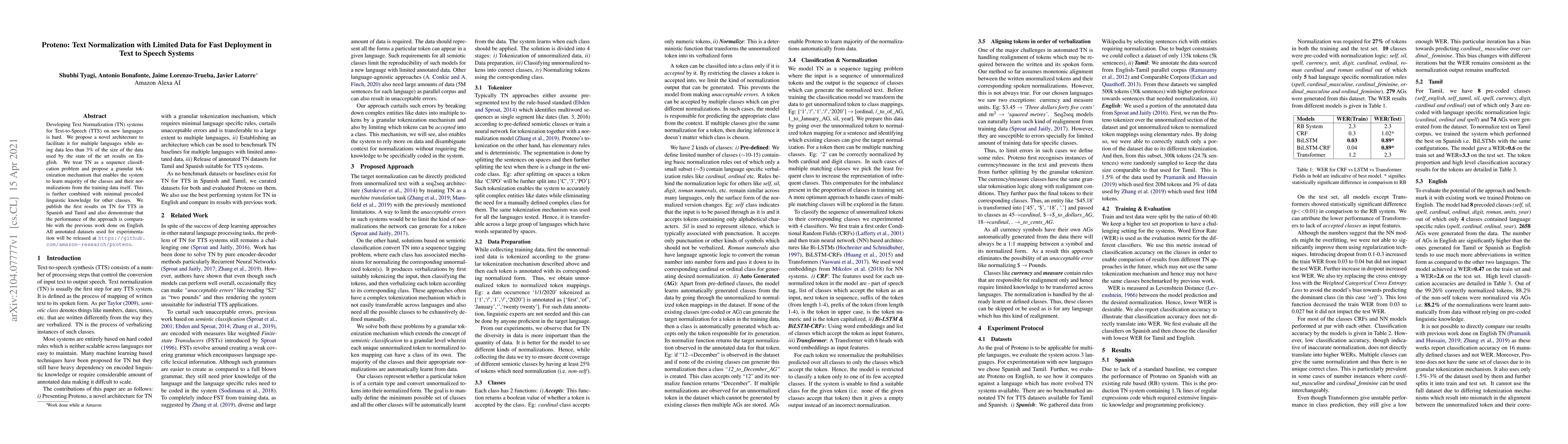 Thumbnail for Proteno: Text Normalization with Limited Data for Fast Deployment in
  Text to Speech Systems