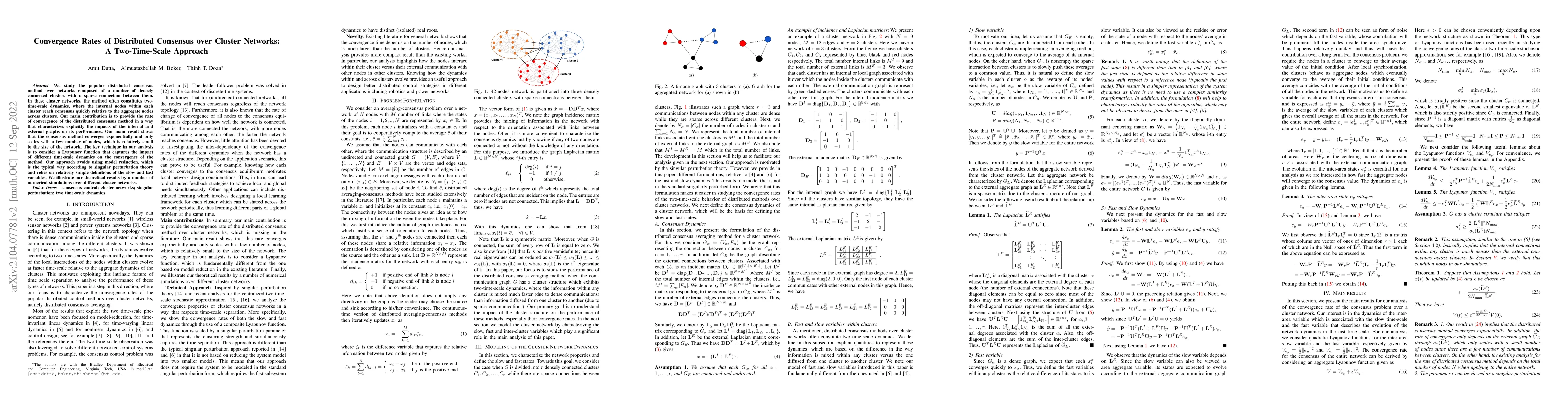 Thumbnail for Convergence Rates of Distributed Consensus over Cluster Networks: A
  Two-Time-Scale Approach