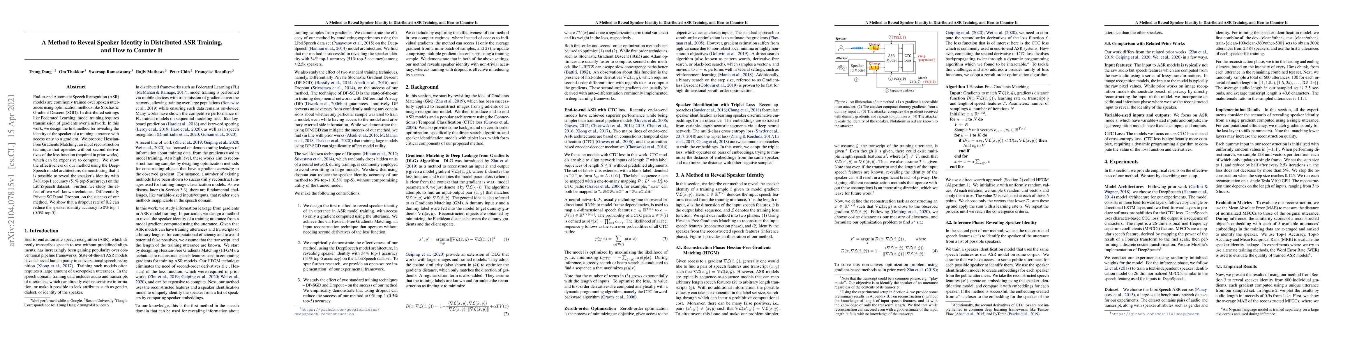 Thumbnail for A Method to Reveal Speaker Identity in Distributed ASR Training, and How
  to Counter It