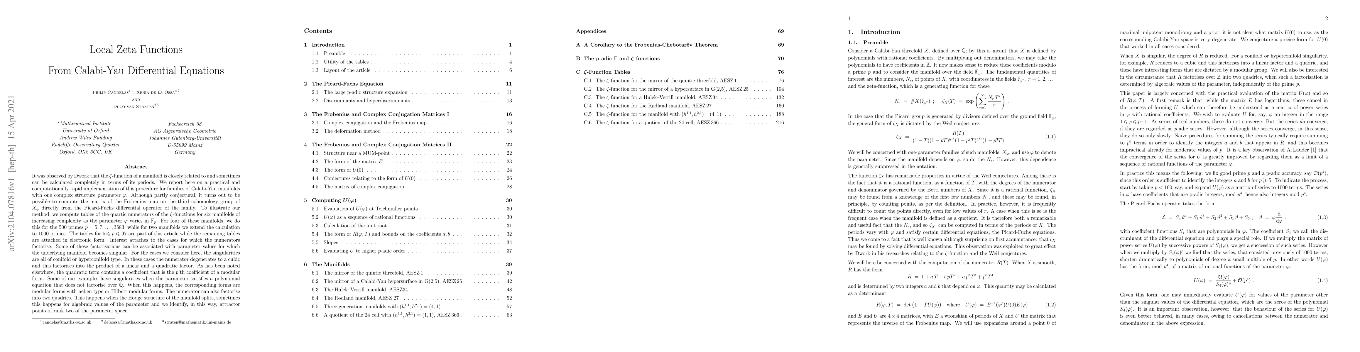 Thumbnail for Local Zeta Functions From Calabi-Yau Differential Equations