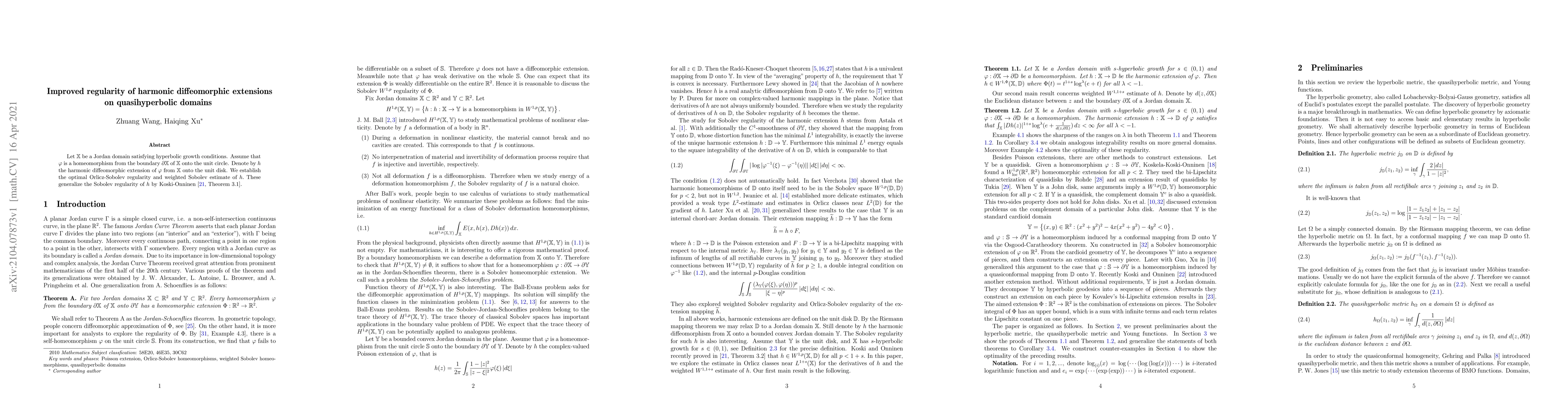 Thumbnail for Improved regularity of harmonic diffeomorphic extensions on
  quasihyperbolic domains