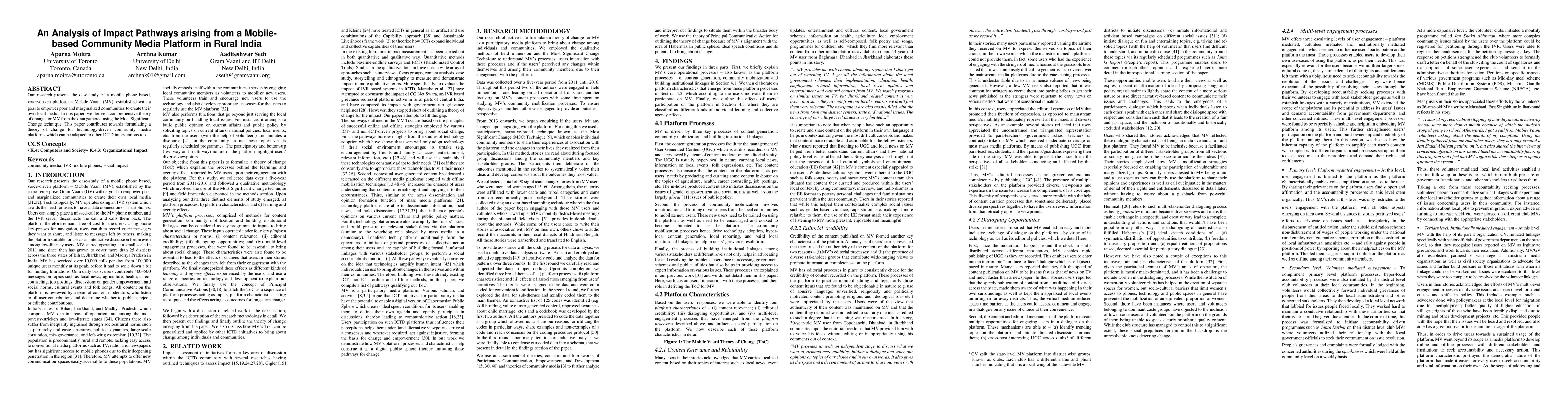 Thumbnail for An Analysis of Impact Pathways arising from a Mobile-based Community
  Media Platform in Rural India