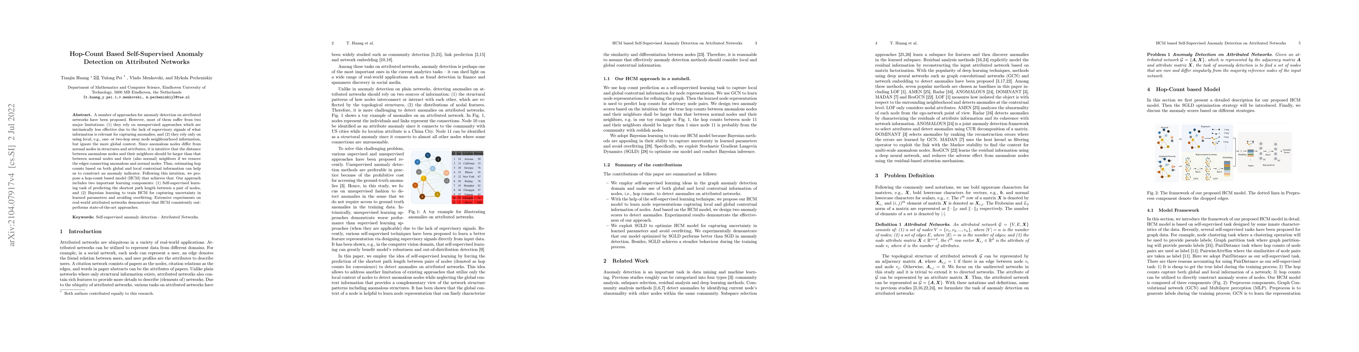 Thumbnail for Hop-Count Based Self-Supervised Anomaly Detection on Attributed Networks