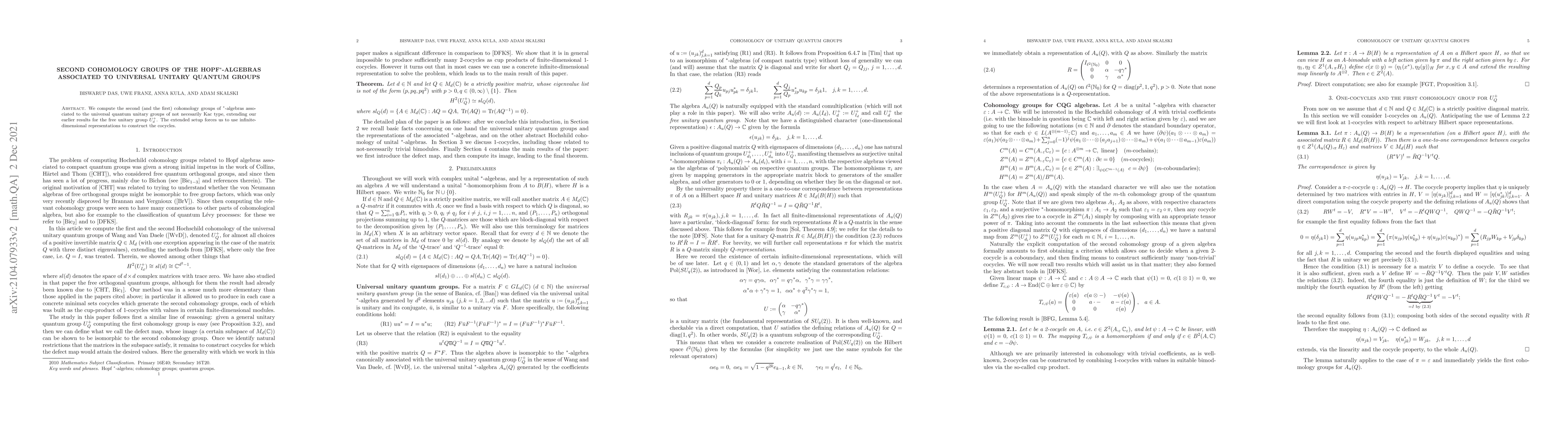 Thumbnail for Second cohomology groups of the Hopf$^*$-algebras associated to
  universal unitary quantum groups
