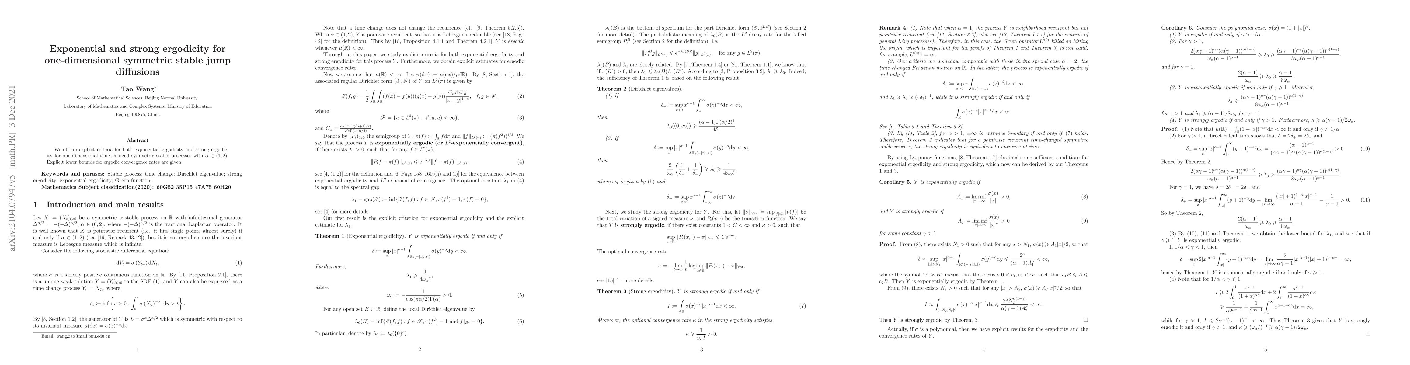 Thumbnail for Exponential and strong ergodicity for one-dimensional symmetric stable
  jump diffusions
