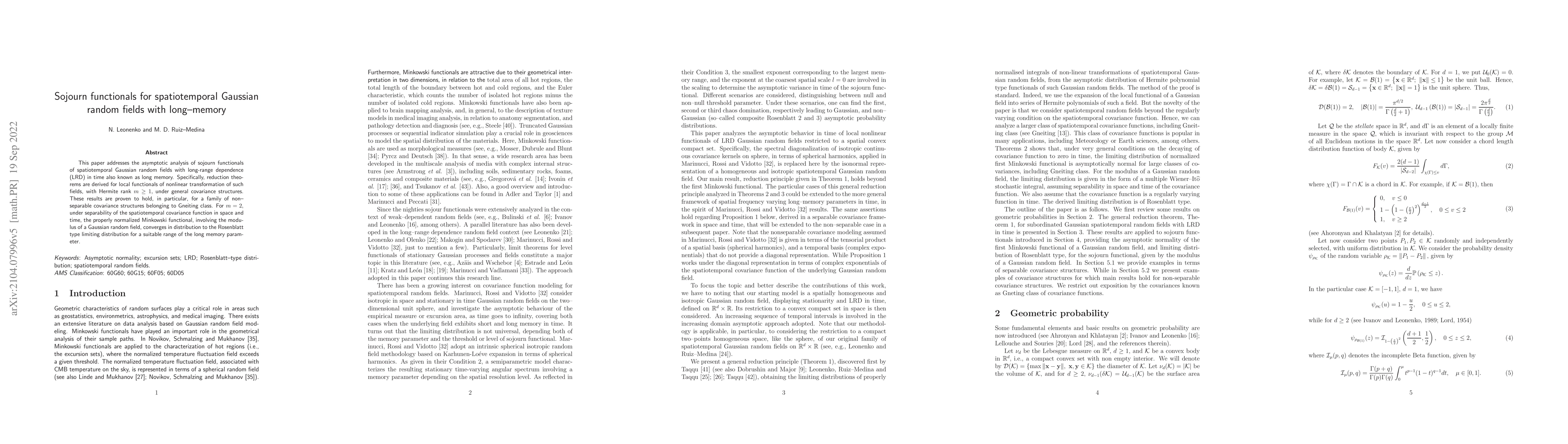 Thumbnail for Sojourn functionals for spatiotemporal random fields with long-memory