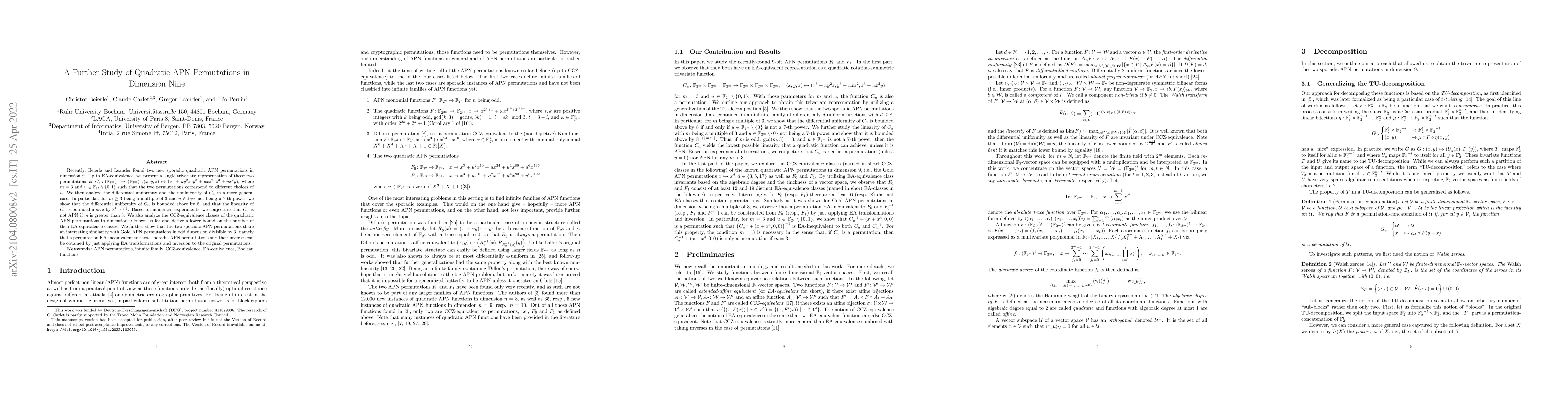 Thumbnail for A Further Study of Quadratic APN Permutations in Dimension Nine