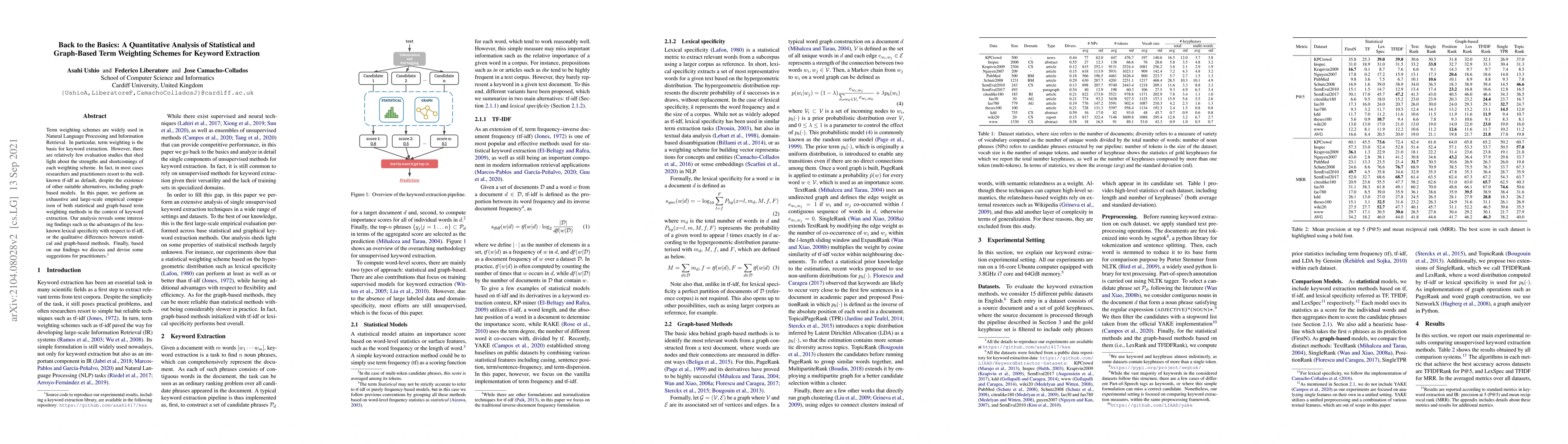 Thumbnail for Back to the Basics: A Quantitative Analysis of Statistical and
  Graph-Based Term Weighting Schemes for Keyword Extraction