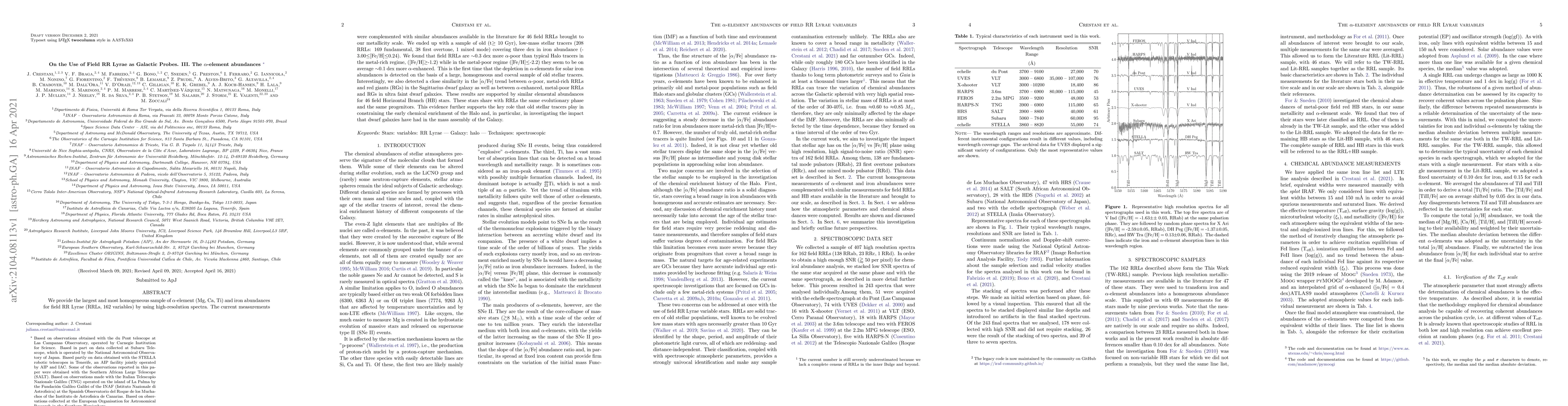 Thumbnail for On the Use of Field RR Lyrae as Galactic Probes. III. The
  $\alpha$-element abundances