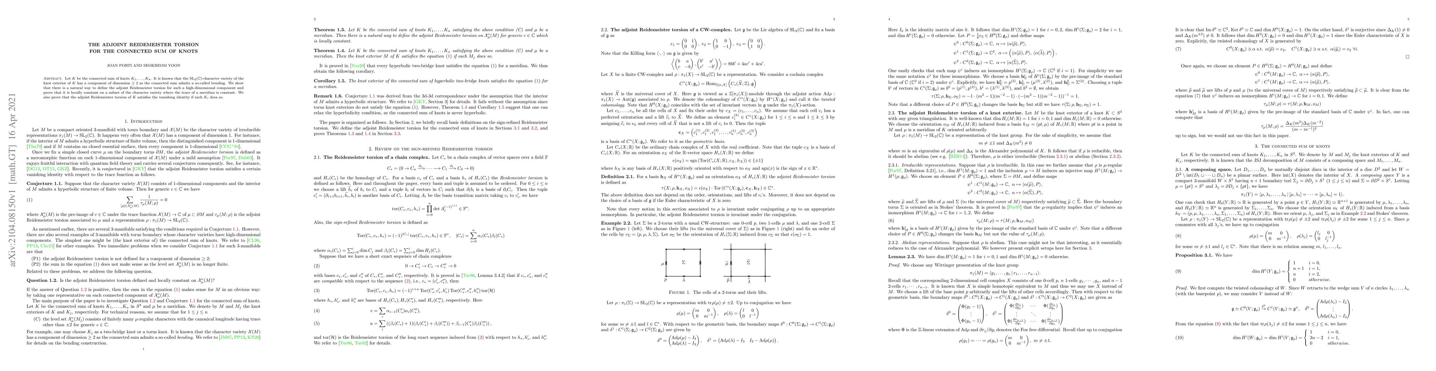 Thumbnail for The adjoint Reidemeister torsion for the connected sum of knots