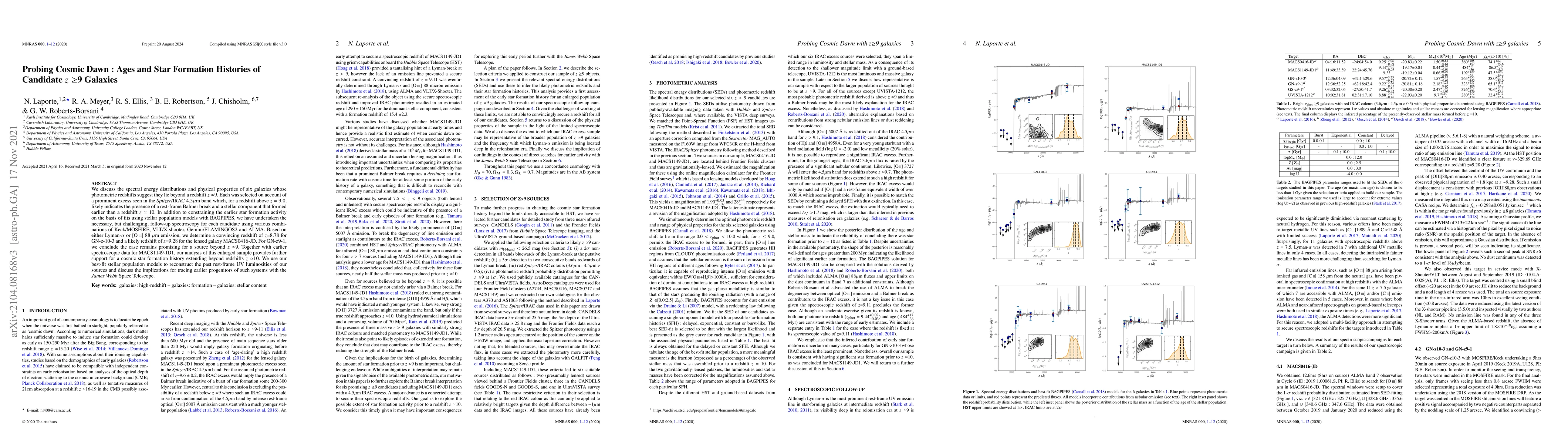 Thumbnail for Probing Cosmic Dawn : Ages and Star Formation Histories of Candidate
  $z\geq$9 Galaxies