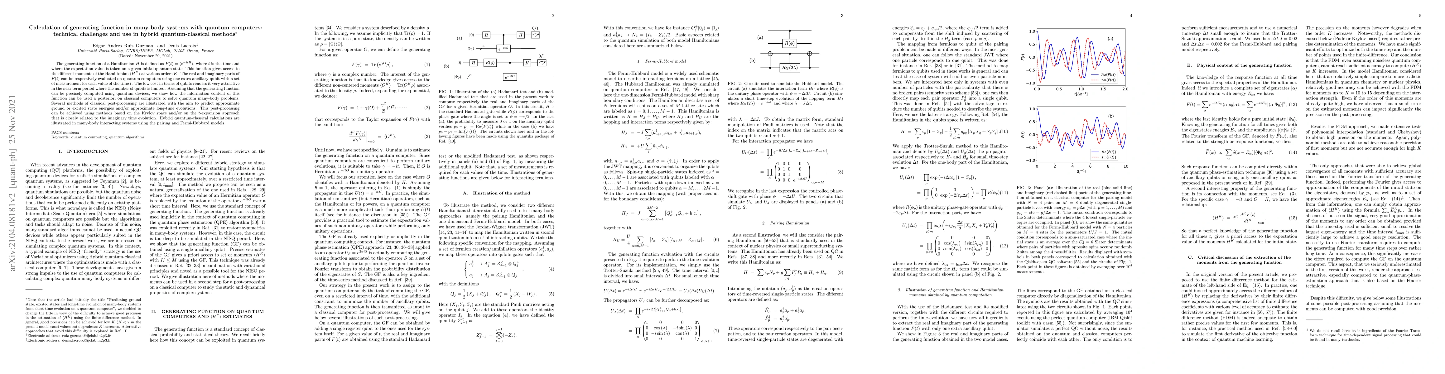 Thumbnail for Calculation of generating function in many-body systems with quantum
  computers: technical challenges and use in hybrid quantum-classical methods