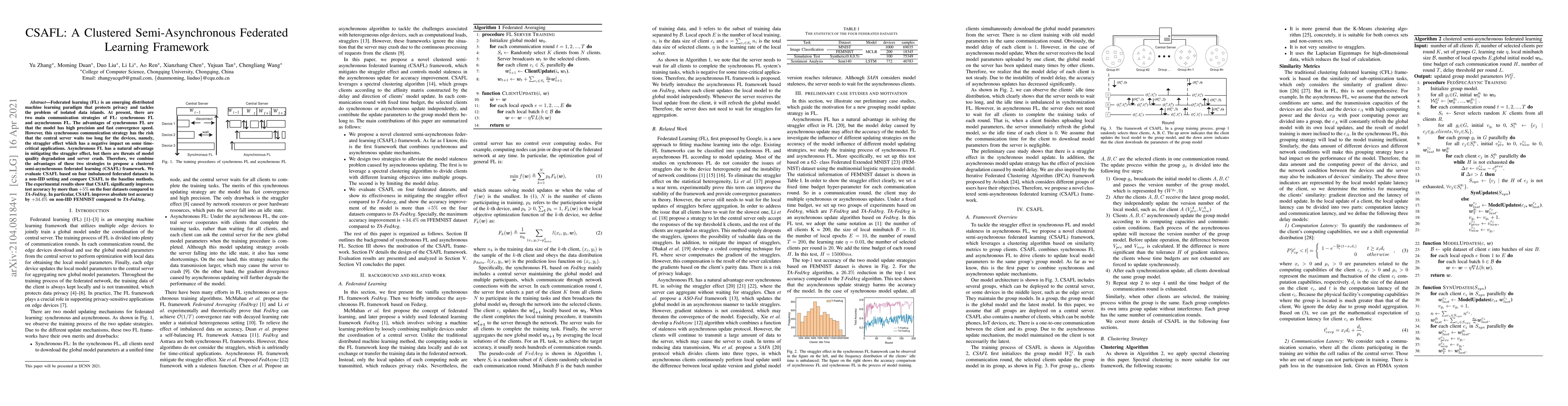 Thumbnail for CSAFL: A Clustered Semi-Asynchronous Federated Learning Framework