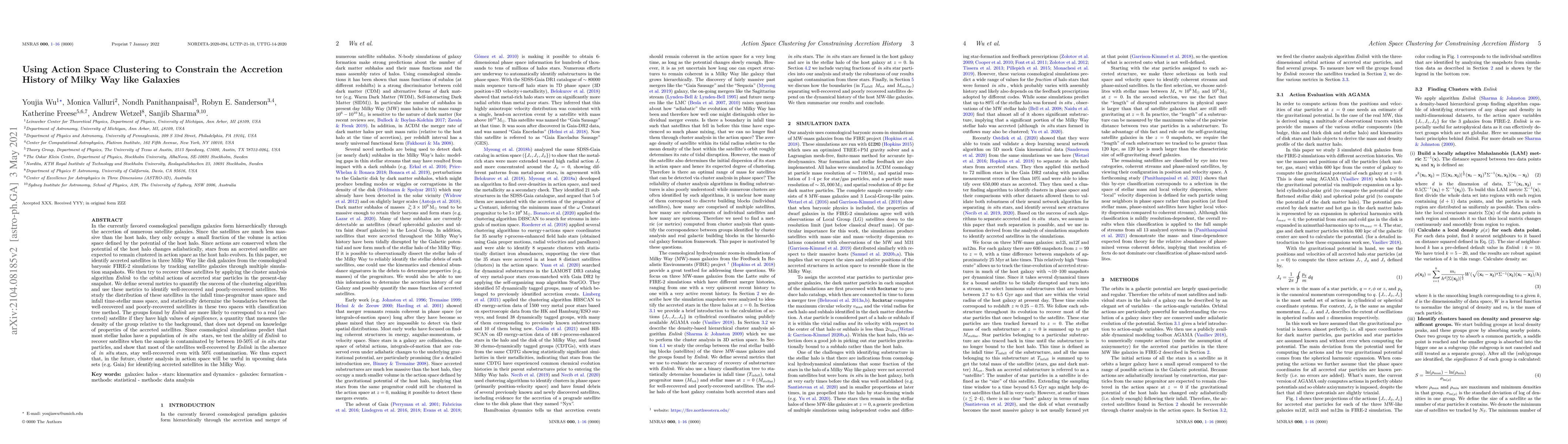 Thumbnail for Using Action Space Clustering to Constrain the Accretion History of
  Milky Way like Galaxies