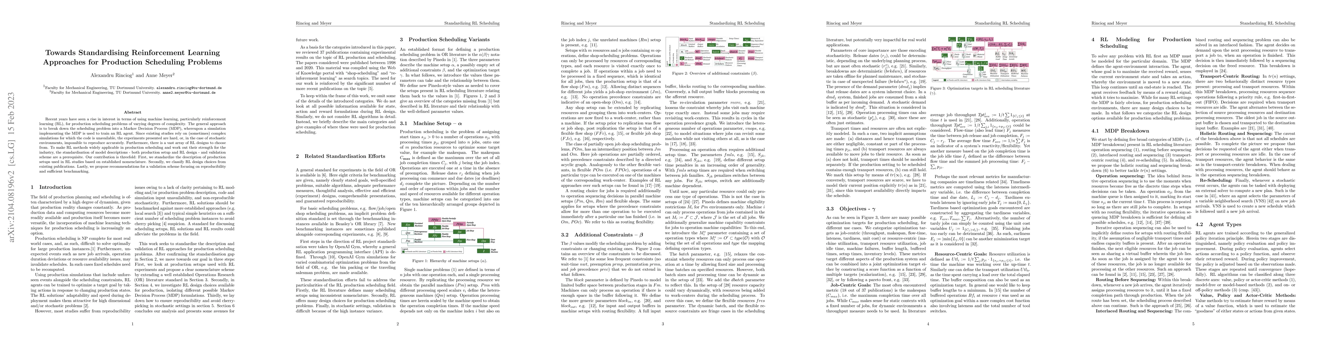 Thumbnail for Towards Standardising Reinforcement Learning Approaches for Production
  Scheduling Problems