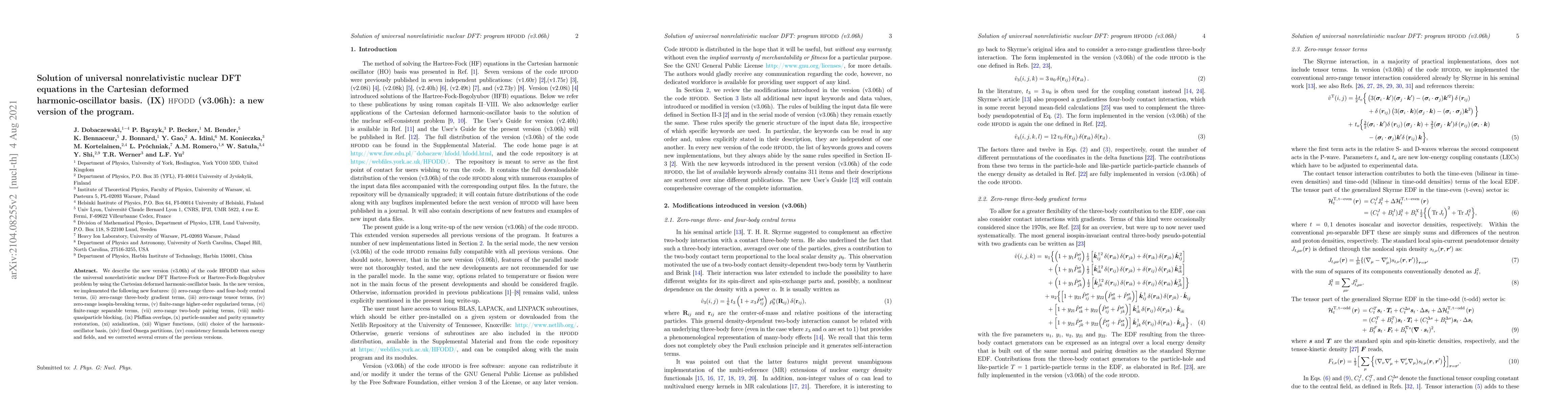 Thumbnail for Solution of universal nonrelativistic nuclear DFT equations in the
  Cartesian deformed harmonic-oscillator basis. (IX) HFODD (v3.06h): a new
  version of the program