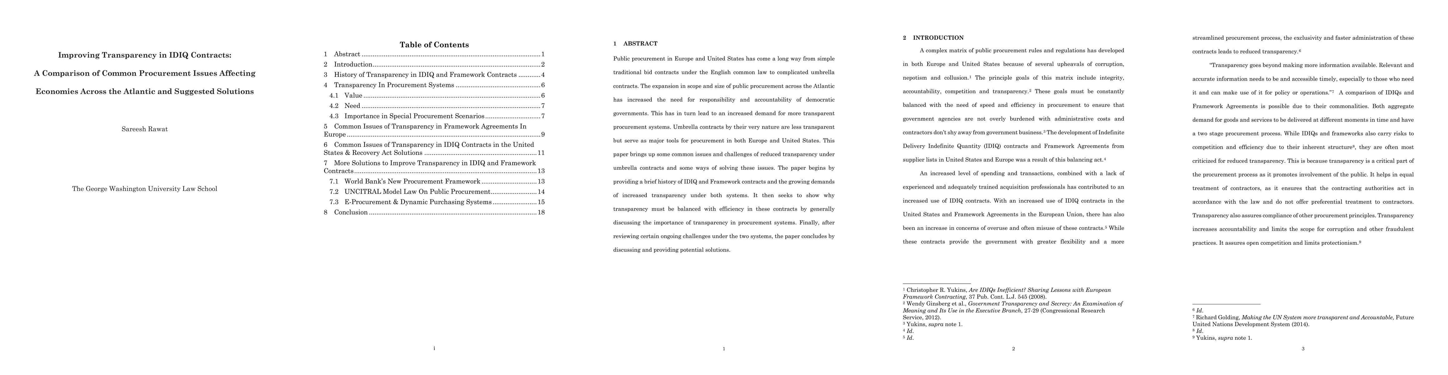 Thumbnail for Improving Transparency in IDIQ Contracts: A Comparison of Common
  Procurement Issues Affecting Economies Across the Atlantic and Suggested
  Solutions