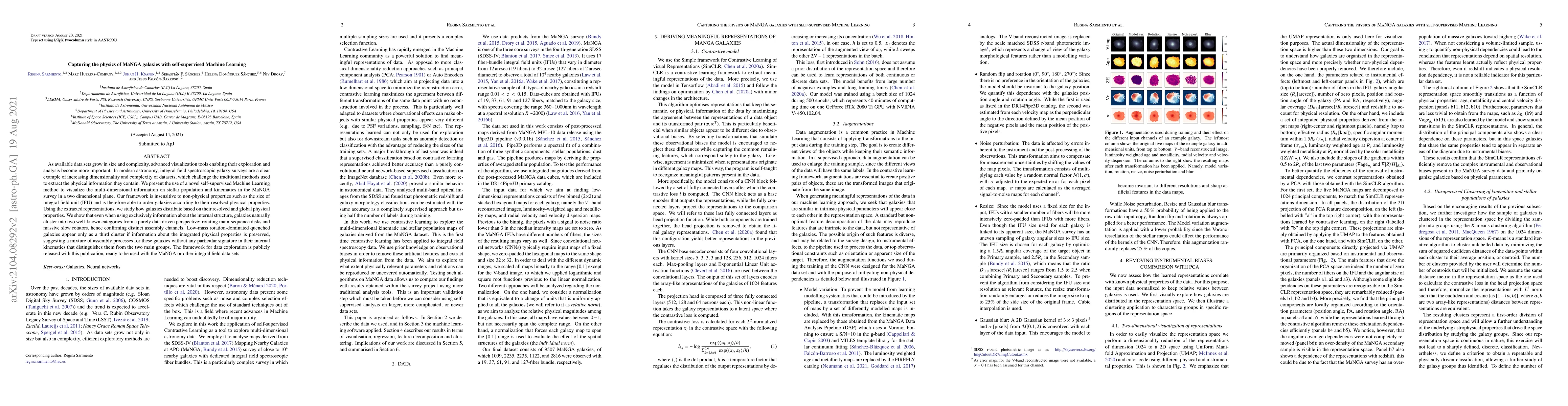 Thumbnail for Capturing the physics of MaNGA galaxies with self-supervised Machine
  Learning