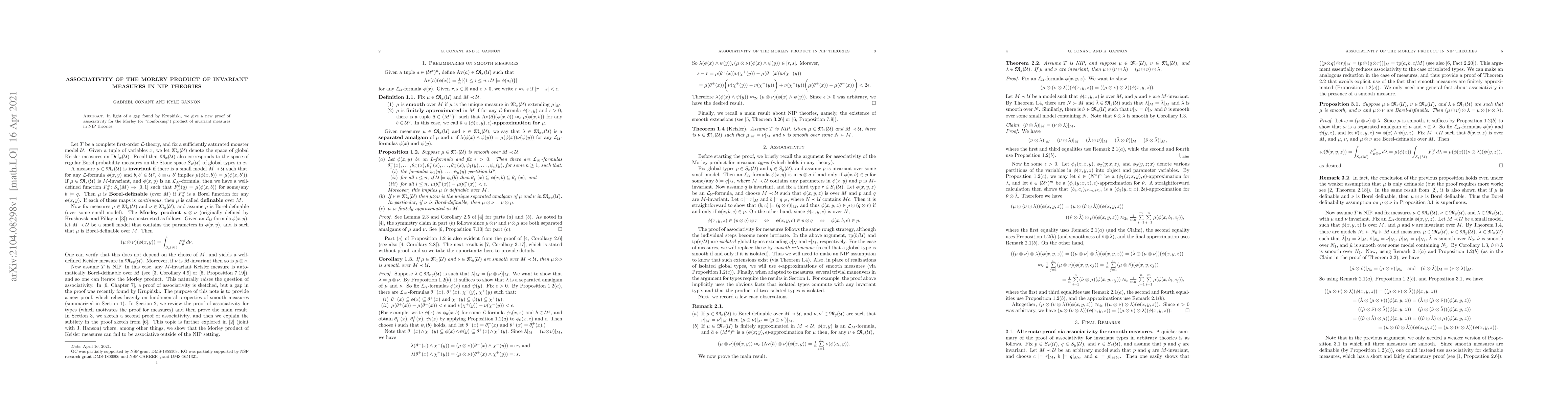 Thumbnail for Associativity of the Morley product of invariant measures in NIP
  theories
