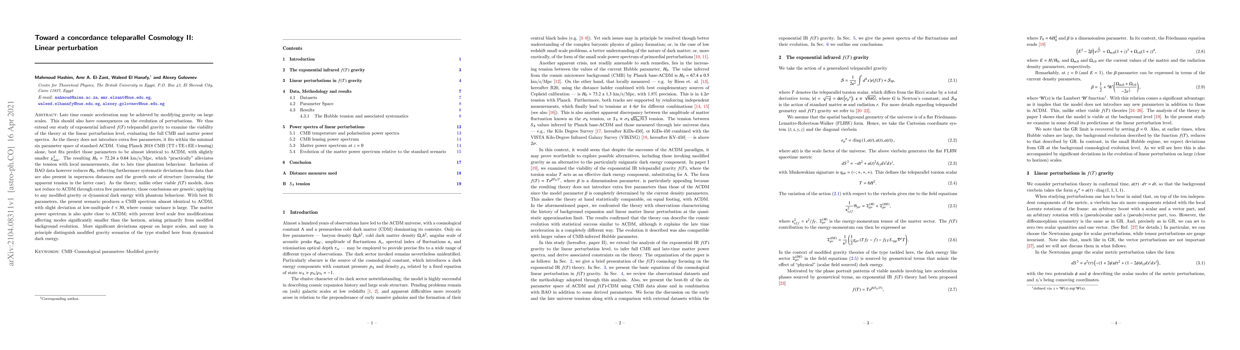 Thumbnail for Toward a concordance teleparallel Cosmology II: Linear perturbation