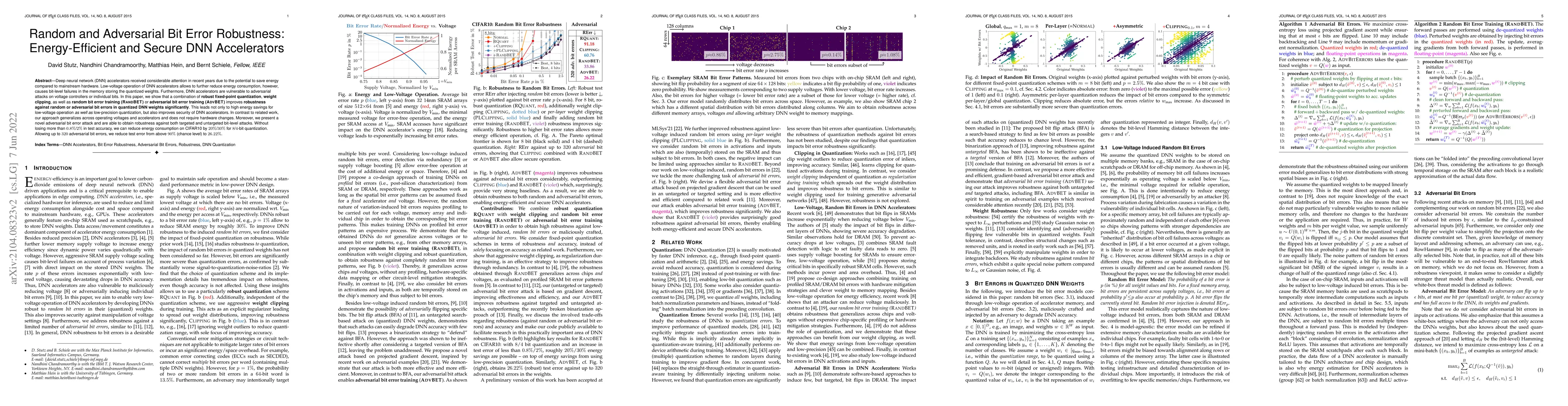 Thumbnail for Random and Adversarial Bit Error Robustness: Energy-Efficient and Secure
  DNN Accelerators
