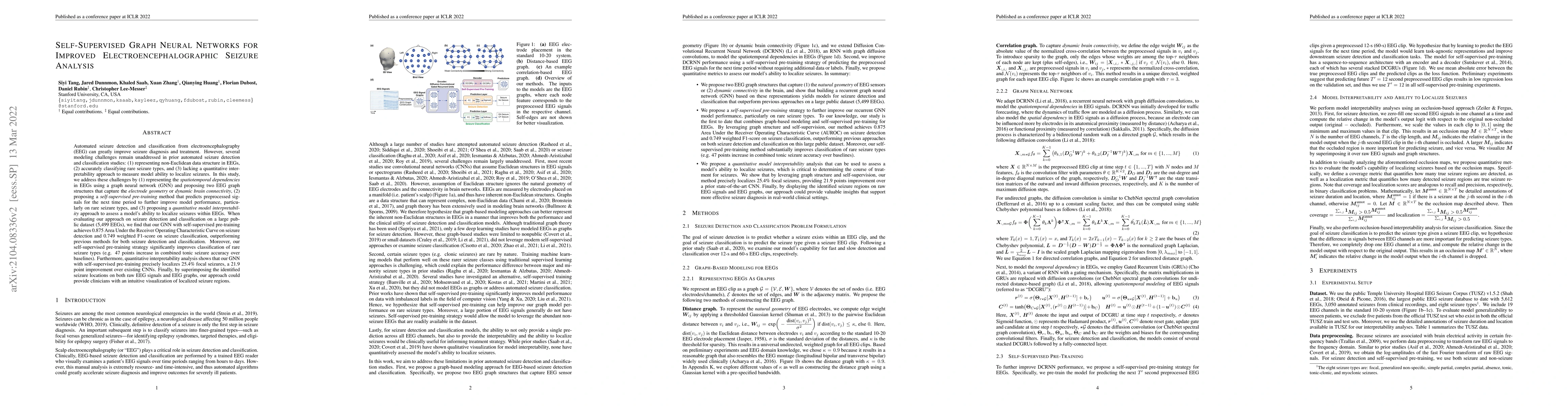 Thumbnail for Self-Supervised Graph Neural Networks for Improved
  Electroencephalographic Seizure Analysis