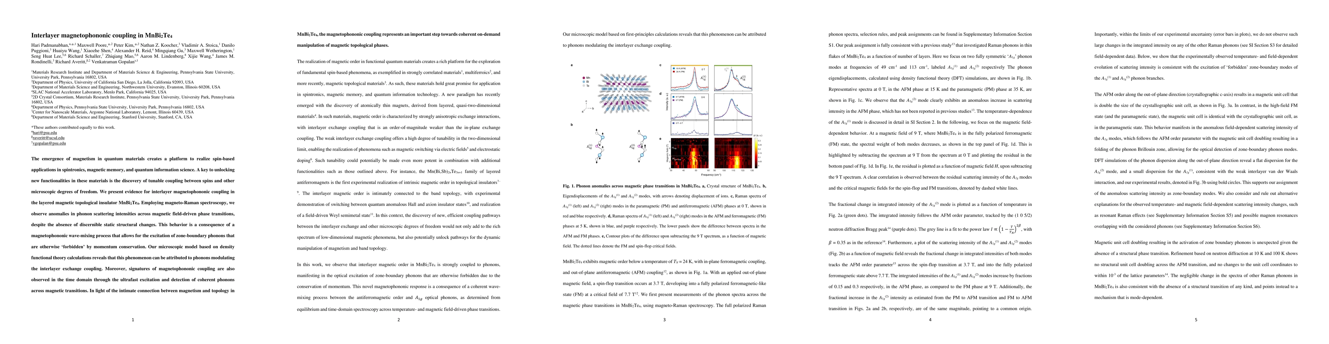 Thumbnail for Interlayer magnetophononic coupling in MnBi2Te4