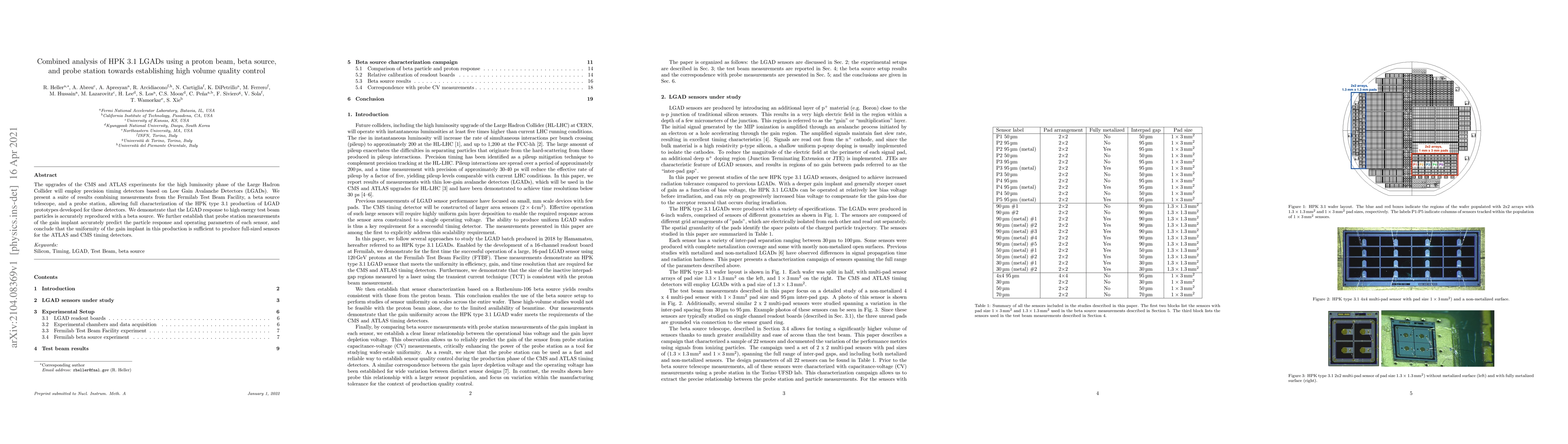 Thumbnail for Combined analysis of HPK 3.1 LGADs using a proton beam, beta source, and
  probe station towards establishing high volume quality control