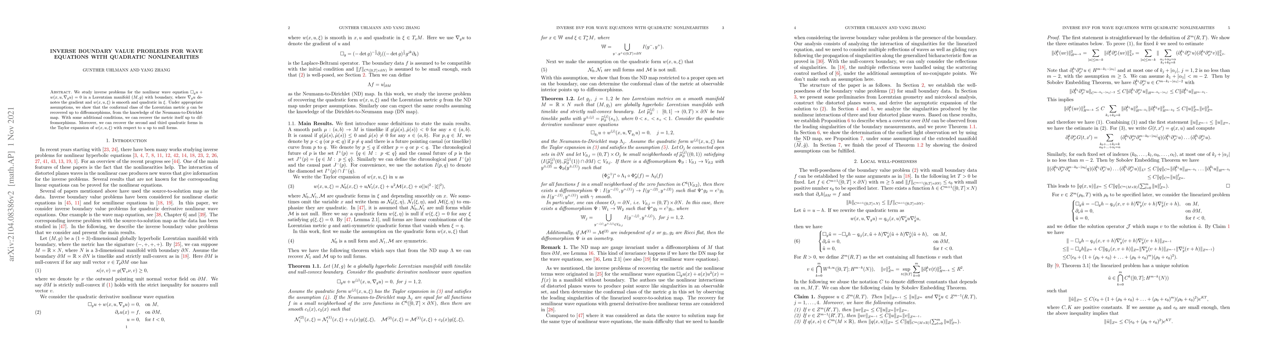 Thumbnail for Inverse Boundary Value Problems for Wave Equations with Quadratic
  Nonlinearities