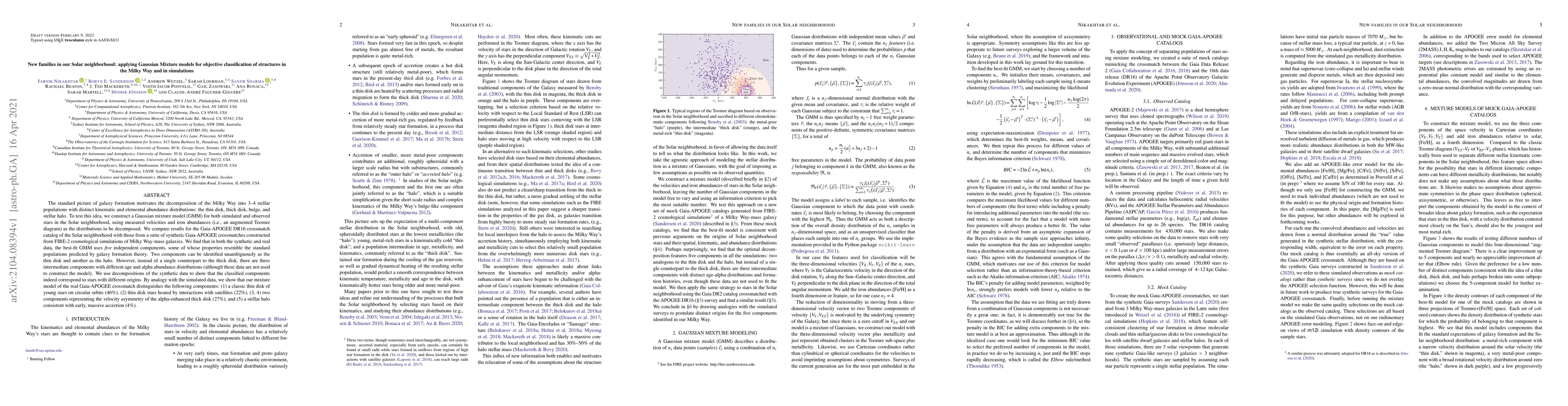 Thumbnail for New families in our Solar neighborhood: applying Gaussian Mixture models
  for objective classification of structures in the Milky Way and in
  simulations