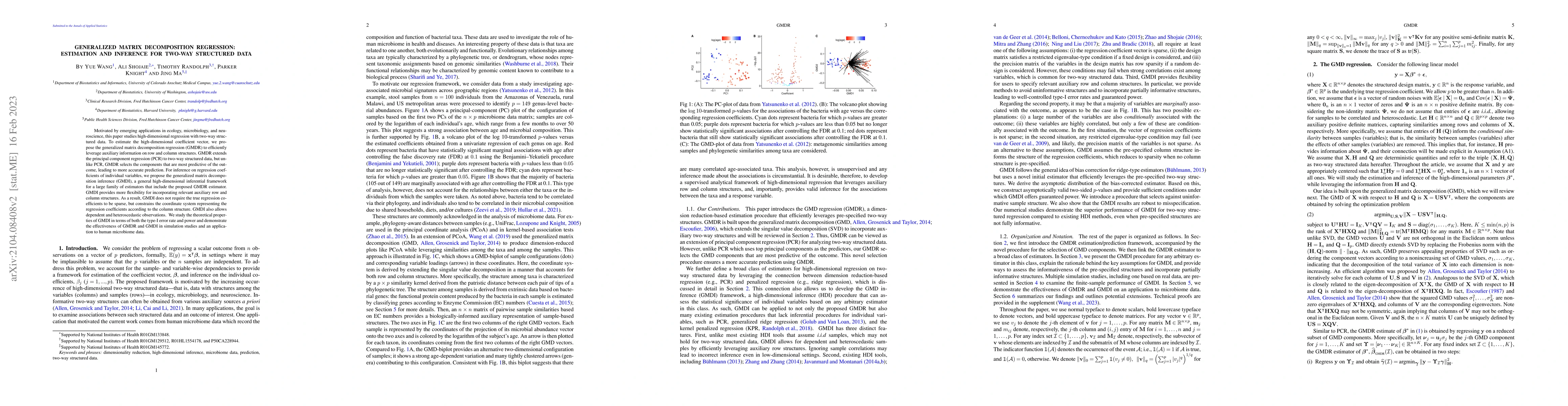 Thumbnail for Generalized Matrix Decomposition Regression: Estimation and Inference
  for Two-way Structured Data