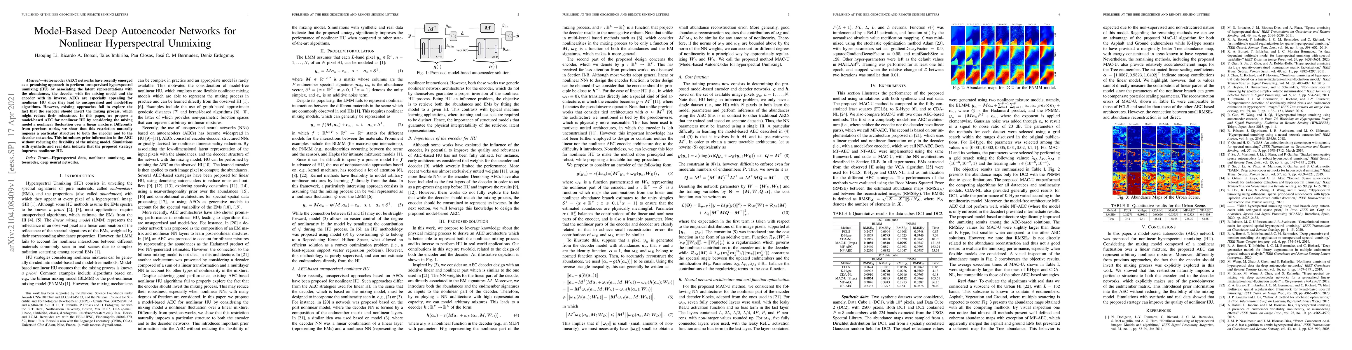 Thumbnail for Model-Based Deep Autoencoder Networks for Nonlinear Hyperspectral
  Unmixing