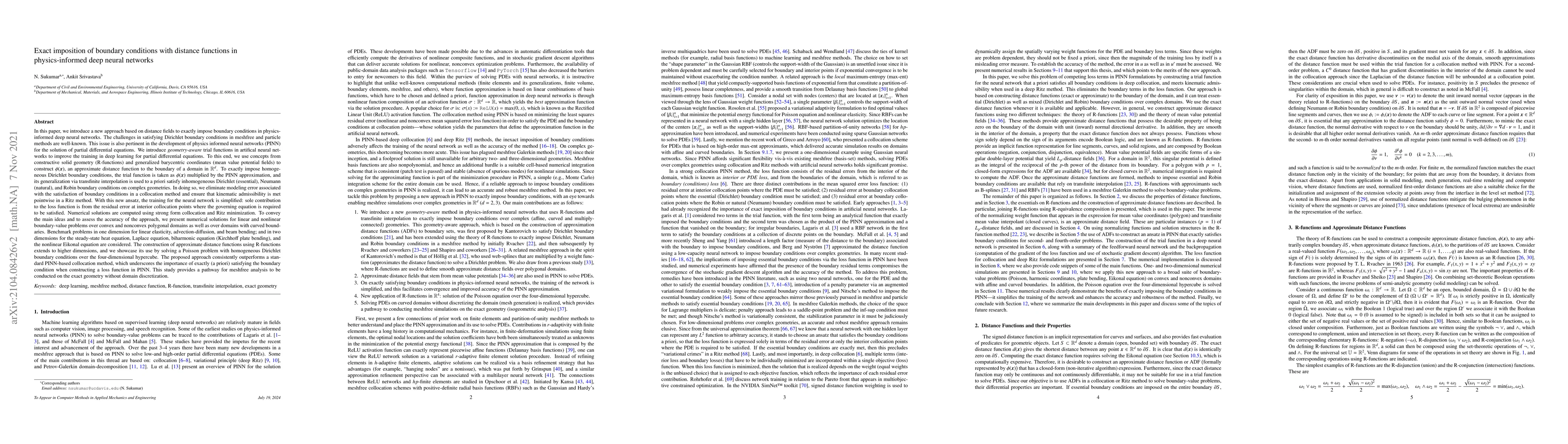 Thumbnail for Exact imposition of boundary conditions with distance functions in
  physics-informed deep neural networks