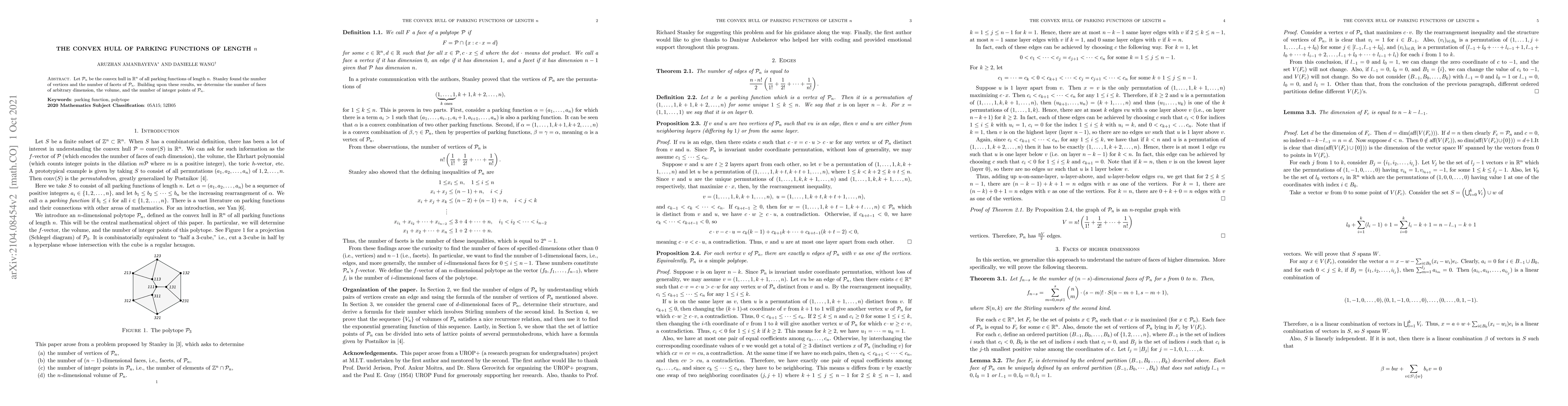 Thumbnail for The Convex Hull of Parking Functions of Length $n$