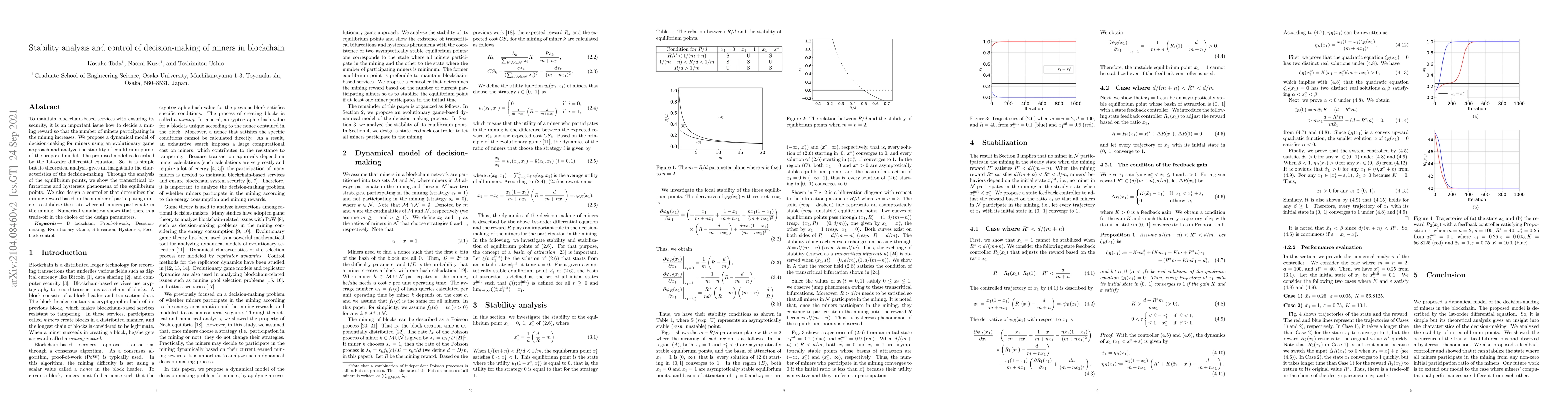 Thumbnail for Stability analysis and control of decision-making of miners in
  blockchain