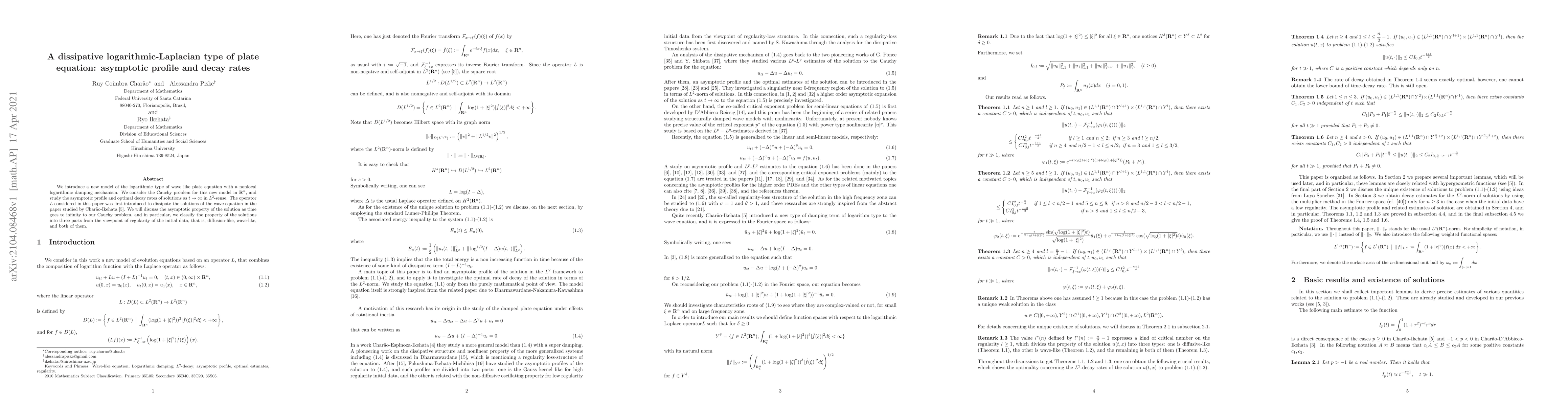 Thumbnail for A dissipative logarithmic-Laplacian type of plate equation: Asymptotic
  profile and decay rates