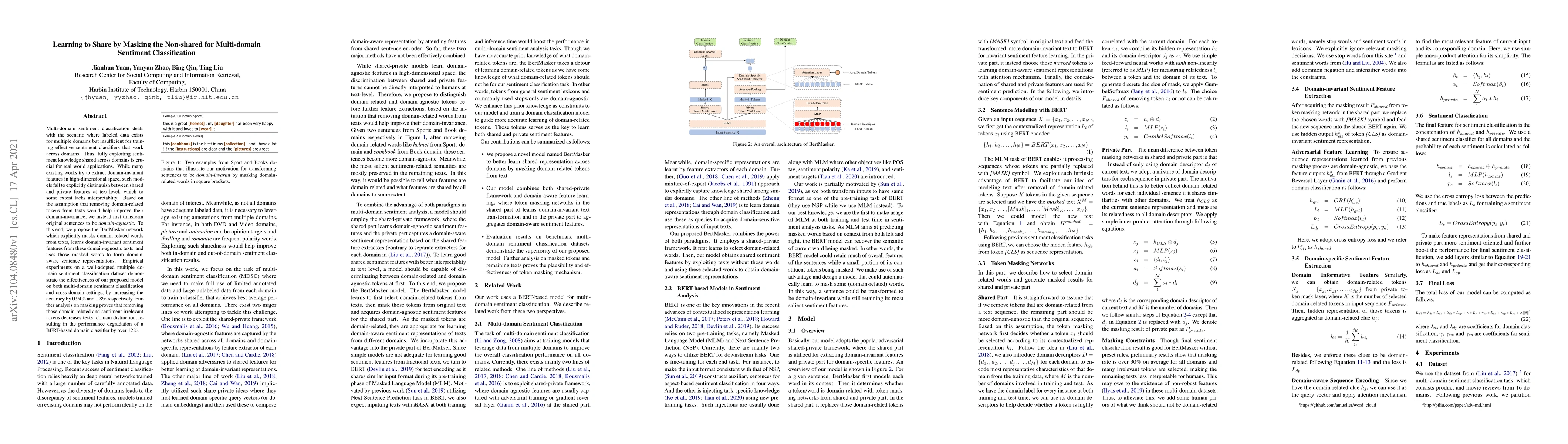 Thumbnail for Learning to Share by Masking the Non-shared for Multi-domain Sentiment
  Classification