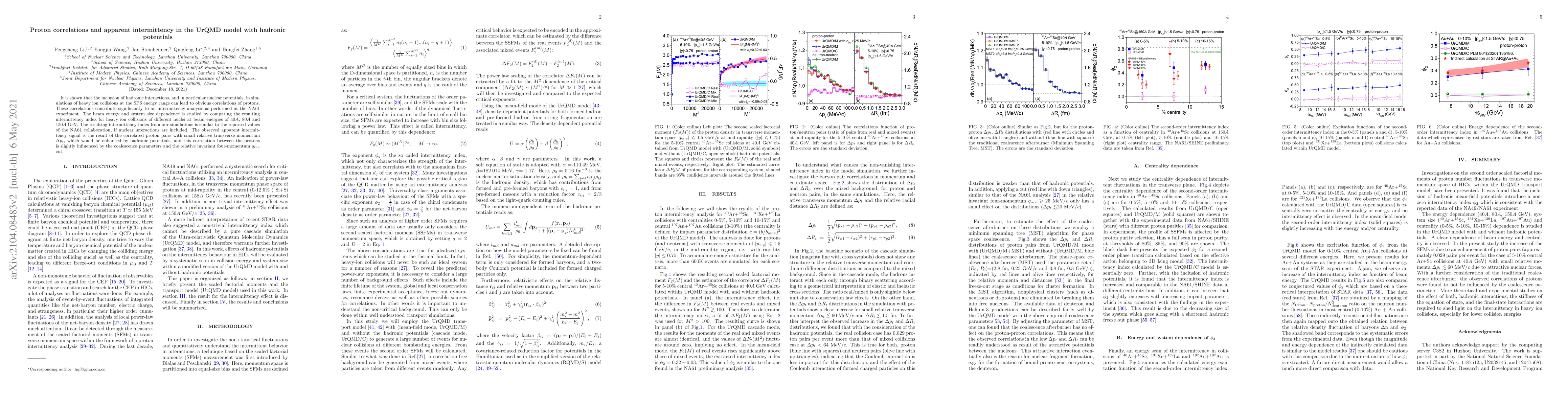 Thumbnail for Proton correlations and apparent intermittency in the UrQMD model with
  hadronic potentials