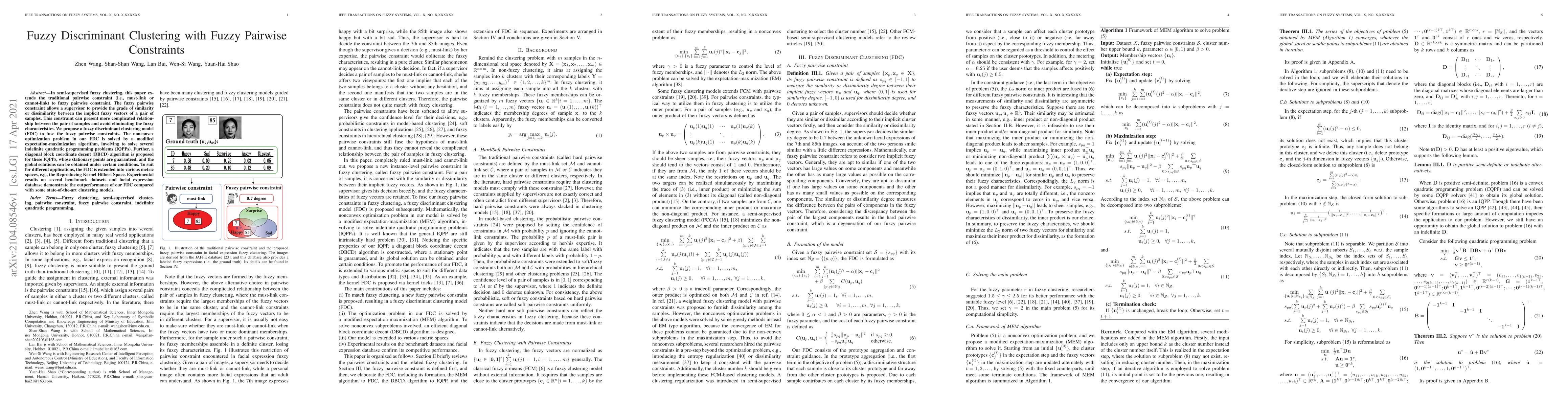 Thumbnail for Fuzzy Discriminant Clustering with Fuzzy Pairwise Constraints