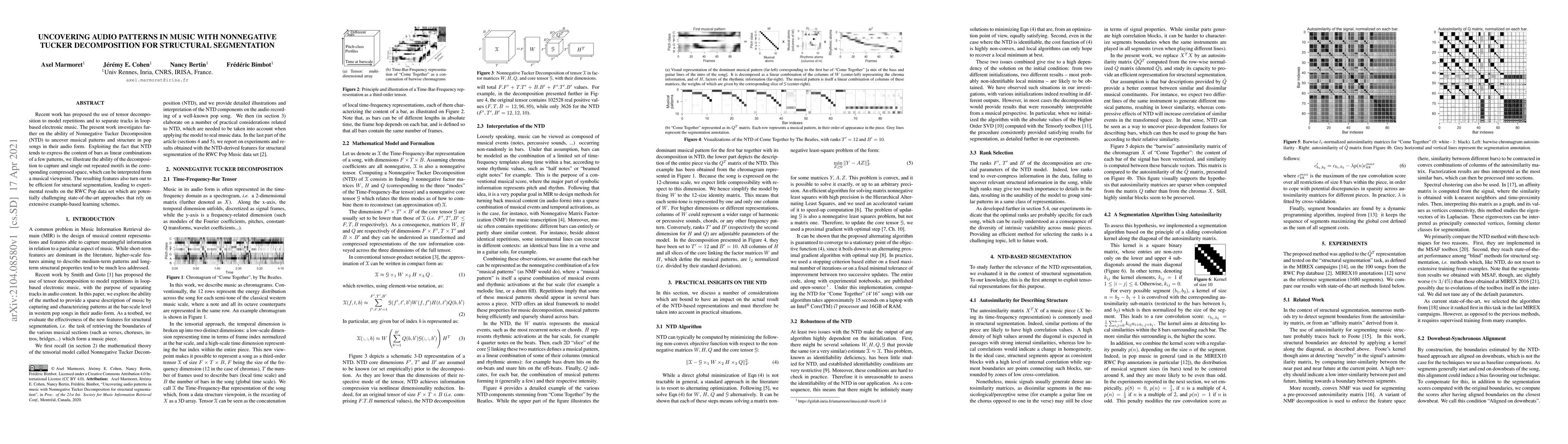 Thumbnail for Uncovering audio patterns in music with Nonnegative Tucker Decomposition
  for structural segmentation