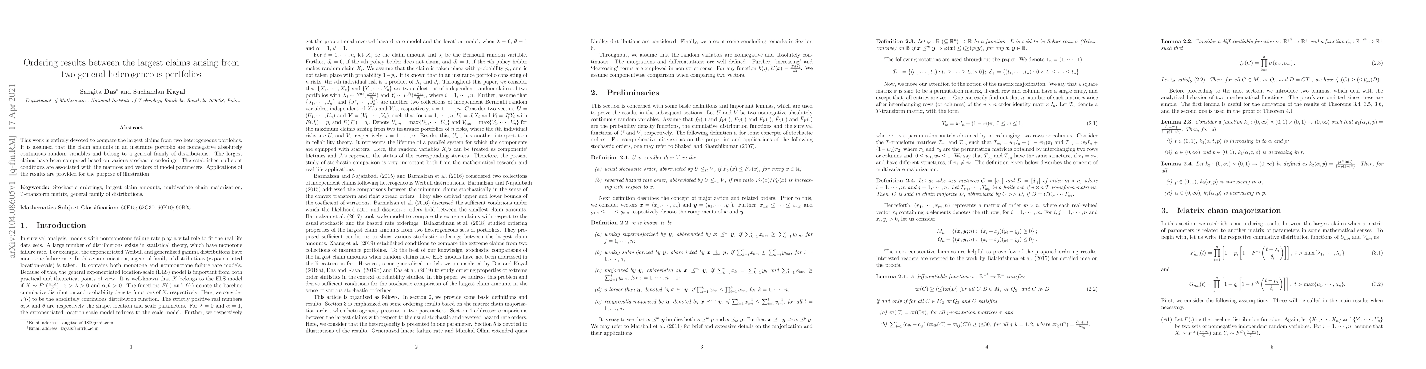Thumbnail for Ordering results between the largest claims arising from two general
  heterogeneous portfolios