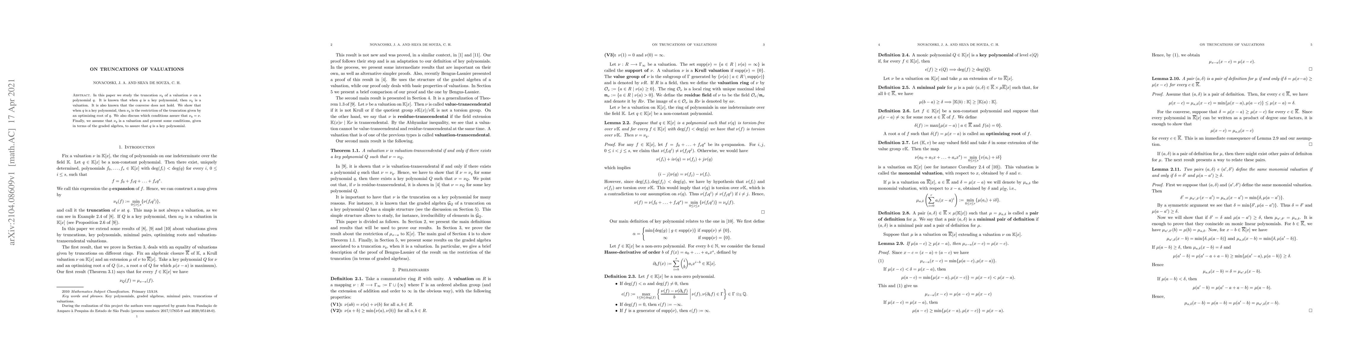 Thumbnail for On truncations of valuations