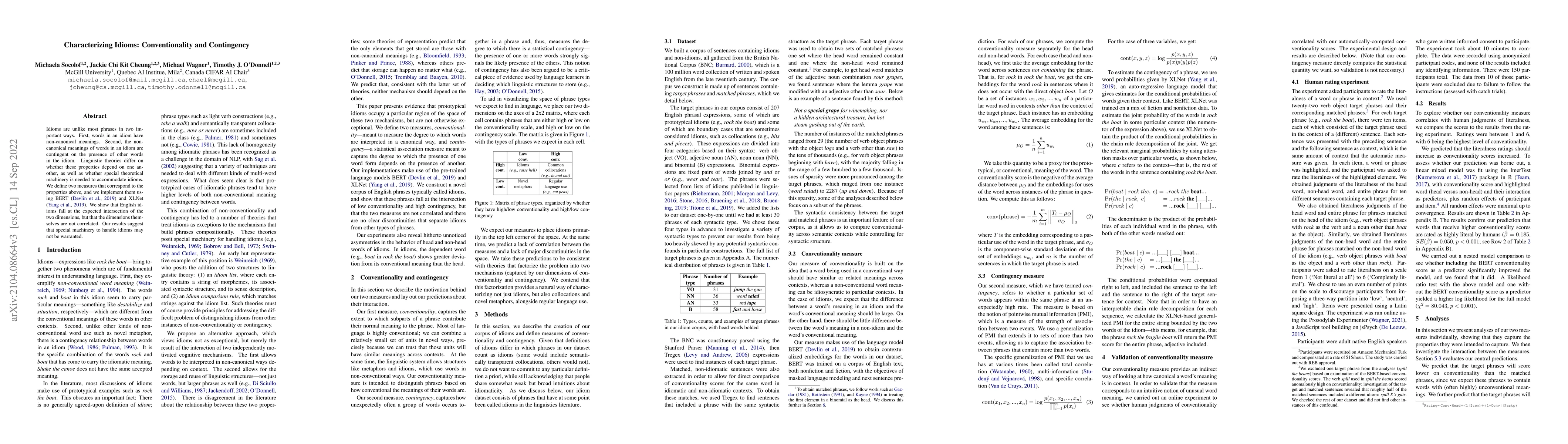 Thumbnail for Characterizing Idioms: Conventionality and Contingency