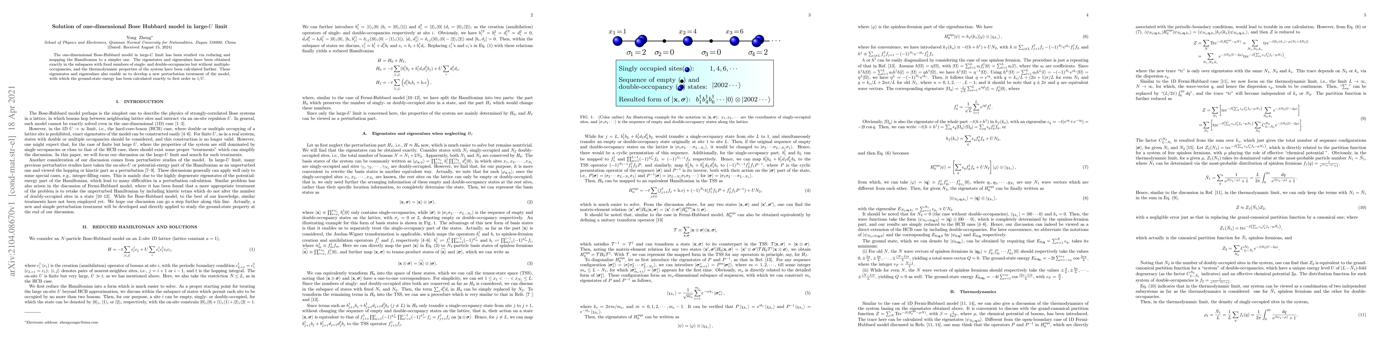 Thumbnail for Solution of one-dimensional Bose Hubbard model in large-$U$ limit