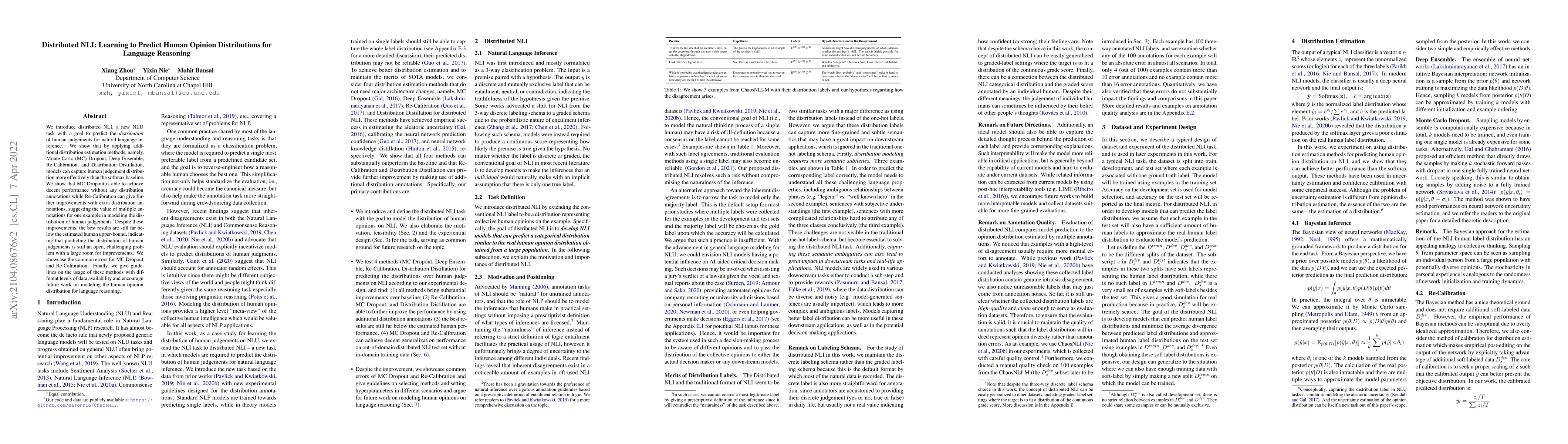 Thumbnail for Distributed NLI: Learning to Predict Human Opinion Distributions for
  Language Reasoning